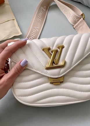 Шикарна жіноча стьобана сумочка клатч в стилі louis vuitton new wave біла 2 в 1 сумка з гаманцем4 фото