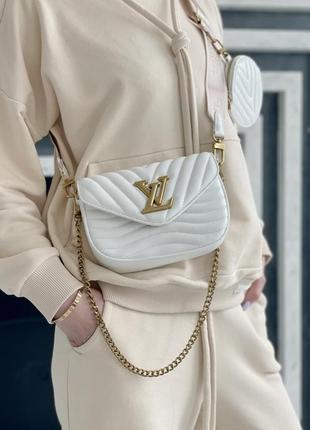 Шикарна жіноча стьобана сумочка клатч в стилі louis vuitton new wave біла 2 в 1 сумка з гаманцем2 фото