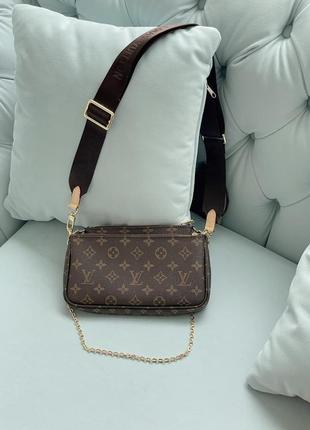 Классная трендовая сумка клатч 3 в 1 в стиле louis vuitton multi pochette коричневая сумочка6 фото