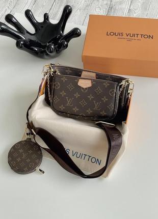 Классная трендовая сумка клатч 3 в 1 в стиле louis vuitton multi pochette коричневая сумочка10 фото