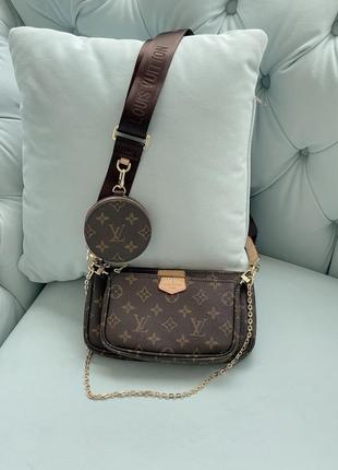 Классная трендовая сумка клатч 3 в 1 в стиле louis vuitton multi pochette коричневая сумочка5 фото