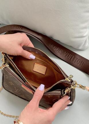 Классная трендовая сумка клатч 3 в 1 в стиле louis vuitton multi pochette коричневая сумочка3 фото