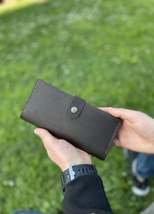 Кожаное портмоне, шоколадный кошелек мужской, женское глянцевое коричневое портмоне ручной работы2 фото