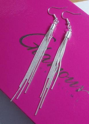 Стильные длинные серьги цепочки серебро
