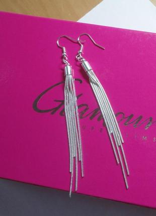 Стильные длинные серьги цепочки серебро