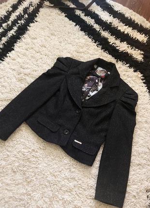 Пиджак жакет натуральная шерсть черный укороченый1 фото