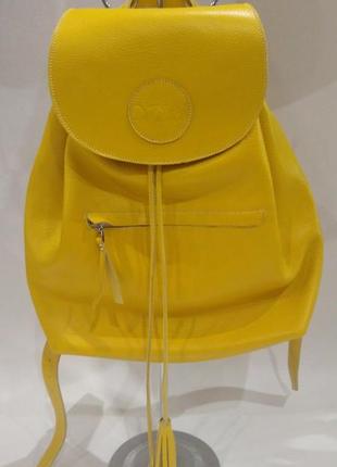 Рюкзак молодежный кожаный желтый1 фото