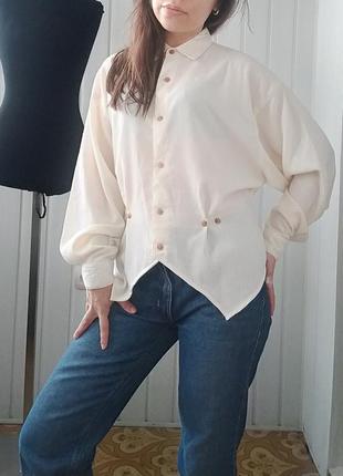 Блуза молочного цвета винтажная приталенная пышные рукава mexx , s,s/m3 фото