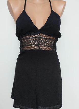 Оригинальный ромпер -комбинезон , чёрный летний вставки кружево. pull&bear