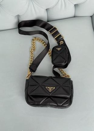 Крута жіноча стьобана сумка клатч 2 в 1 в стилі prada system чорна сумка з гаманцем6 фото