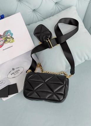Крута жіноча стьобана сумка клатч 2 в 1 в стилі prada system чорна сумка з гаманцем3 фото