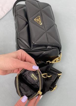 Крута жіноча стьобана сумка клатч 2 в 1 в стилі prada system чорна сумка з гаманцем5 фото
