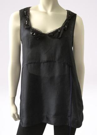 Шелковый топ блуза (100% шелк) со стразами и бисером по горловому вырезу бренда dkny2 фото