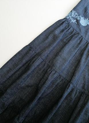 Лляне вільний джинсове плаття з вишивкою4 фото