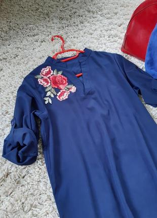 Шикарное платье рубашка макси   с вышивкой ,р  s8 фото
