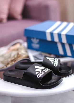 Жіночі шльопанці adidas чорні з білим | жіночі шльопанці чорні з білим3 фото