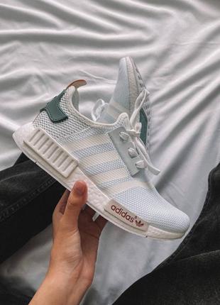 Кросівки літні adidas nmd white/green, кросівки жіночі текстильні