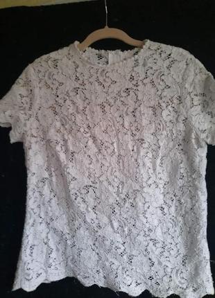 Жіноча біла мереживна блузка, ажурна блузка з мереживом 14 розмір1 фото