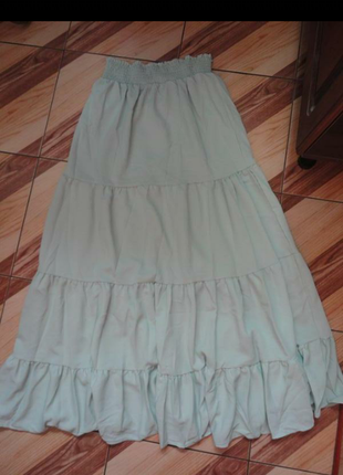 Нежная мятная ярусная юбка в пол1 фото
