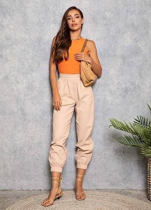 Арт: 12741_бежевые коттоновые джоггеры на резинках
