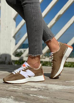 New balance 327 brown, женские кроссовки10 фото