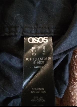 Льон і котон шикарна подовжена чорна сорочка курточка без коміра asos7 фото