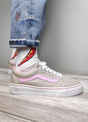 Крутые женские кеды vans old skool light grey/pink