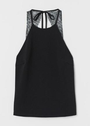 Шикарная чёрная блуза без рукавов с кружевом h&m1 фото
