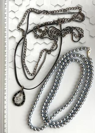 Лот бижутерии цепочка подвеска ожерелье жемчужное цвет серый цепь бусы винтаж2 фото