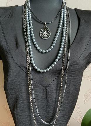 Лот бижутерии цепочка подвеска ожерелье жемчужное цвет серый цепь бусы винтаж3 фото
