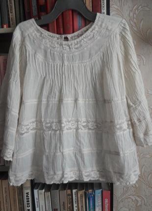 Блуза в крестьянском стиле из тонкого хлопка и натуральногокружева