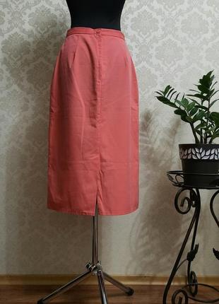 Коттоновая юбка миди корралового цвета4 фото