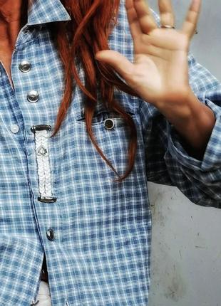 Винтажная рубашка коттон хлопок оверсайз в клетку в этно бохо стиле мужская trachten рубаха