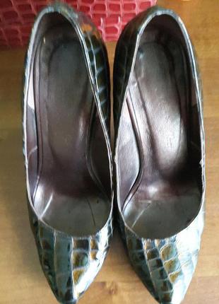 Кожаные туфли лодочки, теснение под крокодил2 фото
