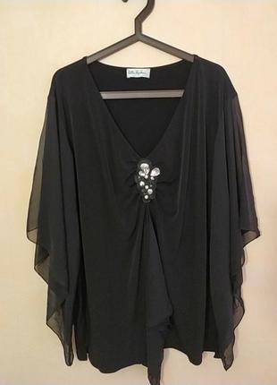 Батал великий розмір шикарна ошатна стильна чорна блузка блузочка блуза кофточка