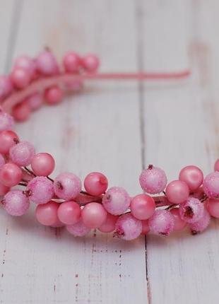 Ніжно-рожевий обруч з ягодами калини1 фото