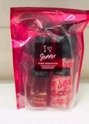 Подарочный набор victoria`s secret i love shimmer pure seduction ( мист и спрей-шиммер)