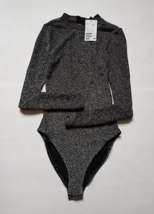 Новое шикарное блестящее боди с вырезом на спине боди h&m блестки