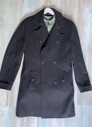 Чорне двобортне пальто із шерсті1 фото
