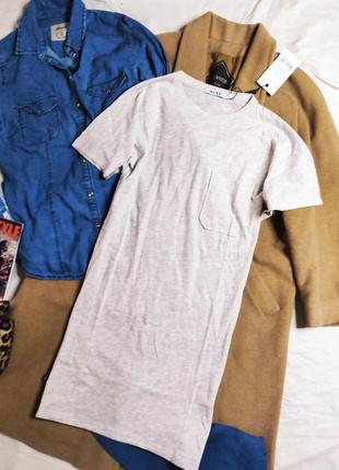 Na-kd платье футболка серое новое короткое оверсайз с карманом трикотажное4 фото