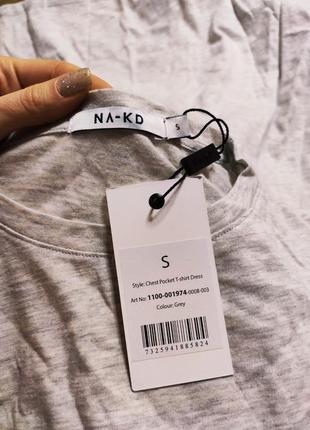 Na-kd платье футболка серое новое короткое оверсайз с карманом трикотажное7 фото