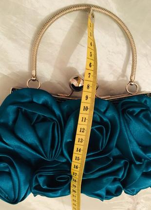 Атласный бирюзовый мини сумка-клатч декорирован бисером 21*128 фото