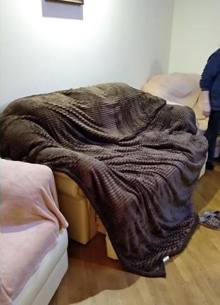 Плюшевий плед 220 240 kazanova колір шоколад двосторонній овчина мікрофібра