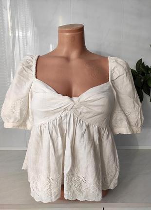 Шикарный натуральный   топ с набивным кружевом zara размер м