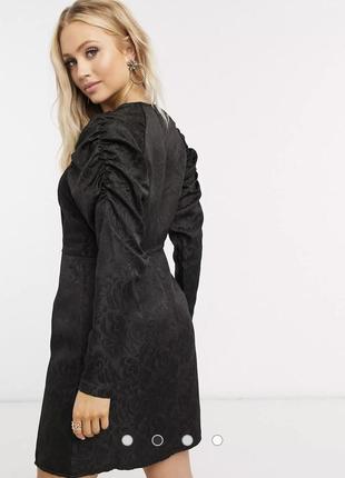 Черное жаккардовое платье мини с акцентными рукавами pieces, с биркой5 фото