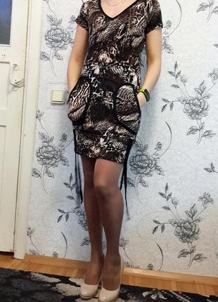 Крутое стильное леопардовое платье туника сарафан с карманчиками6 фото