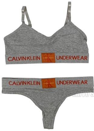 Комплект нижньої білизни calvin klein one (топ + стрінги), різні розміри, колір сірий7 фото