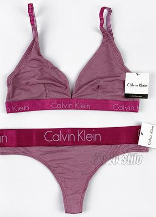 Комплект нижньої білизни calvin klein (топ + стрінги), колекція dual tone, колір рожевий1 фото