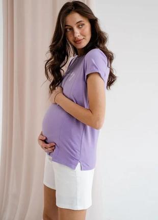 Футболка для вагітних та годуючих мам з ліпленням лавандова (футболка для вагітних, годуючих)3 фото