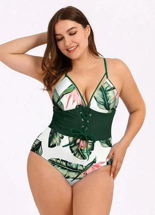 Модный цельный купальник с корсетной шнуровкой